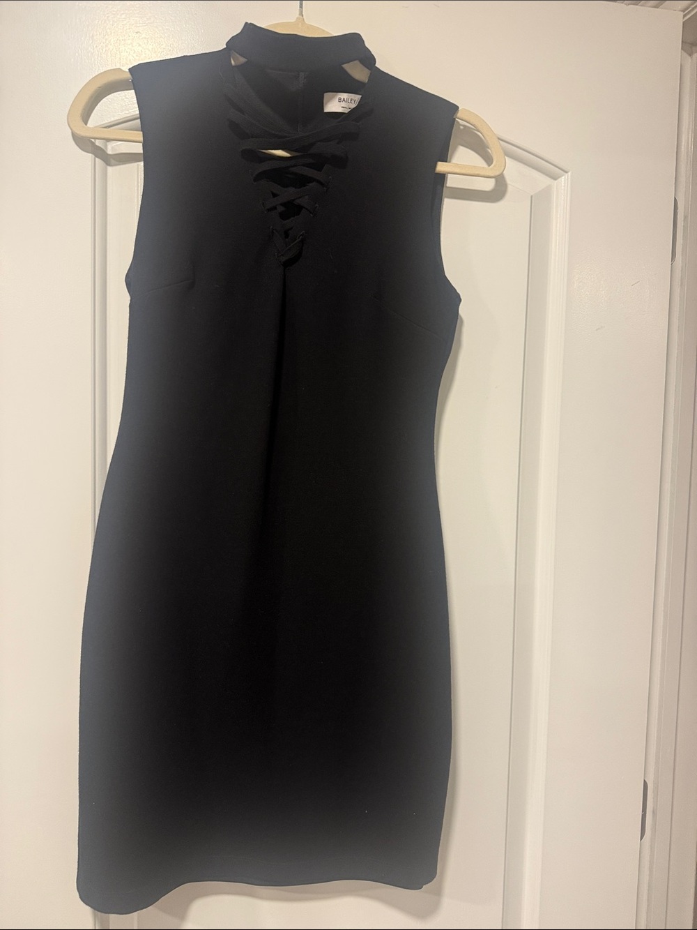 Bailey 44 Black Sleeveless Lace-Up Mock Neck Mini
